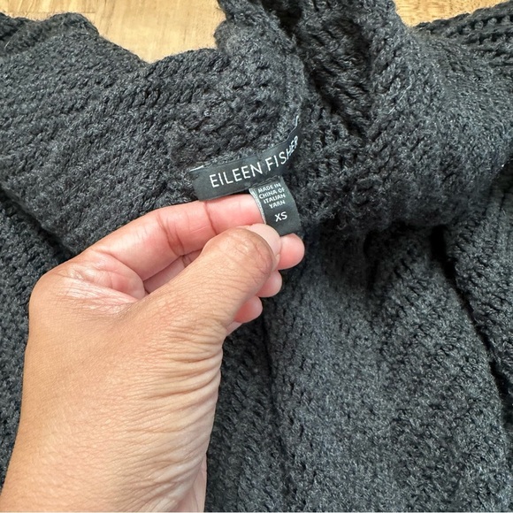 Eileen Fisher 100% Merino Wool Women's Black Knit Open Front Cardigan - Picture 2 of 4